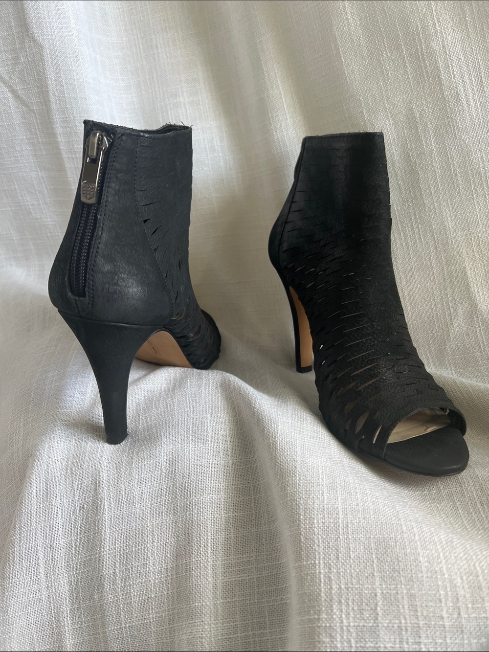 Vince Camuto Black Peep-Toe Stiletto Ankle Booties